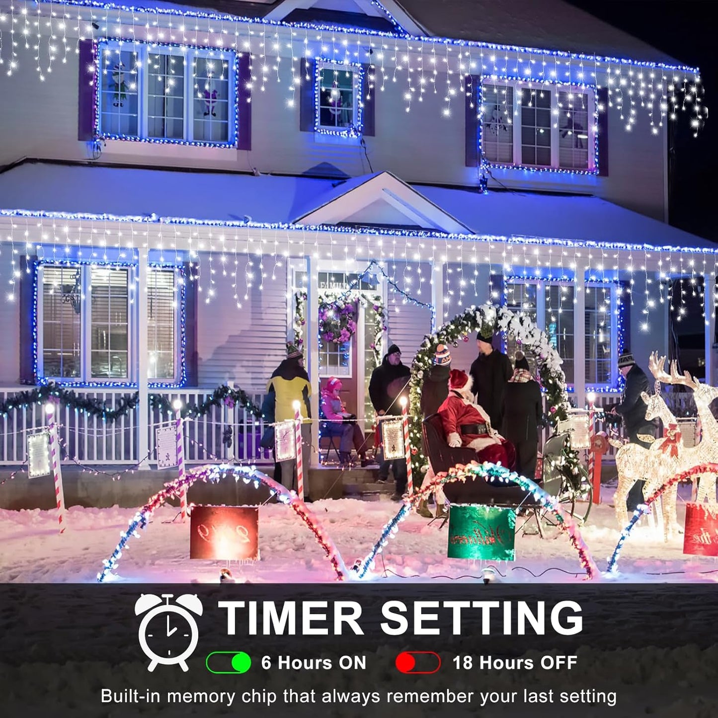 Icicle Lights for Outside, 16.5FT 200 LED Icicle Christmas Lights Outdoor with 8 Modes Waterproof, Connectable Twinkle String Light for Bedroom House Party Wedding Holiday Decorations, White