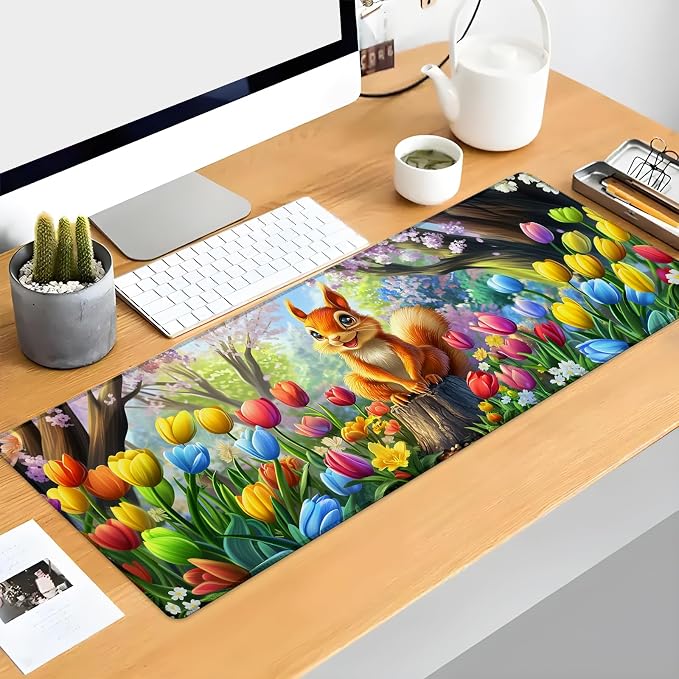 Adorable Squirrel Gaming Mouse Pad, Colorful Tulip Mousepads - Image 2