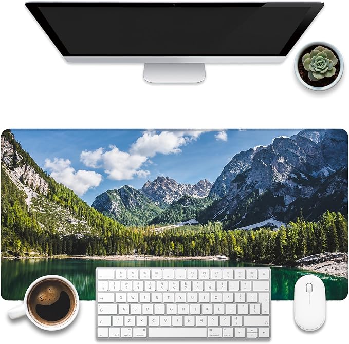 Desk Mat, Lake Mountain Landscape Desk Pad, The Alps Large Gaming Mouse Pad by KOAIWPAE