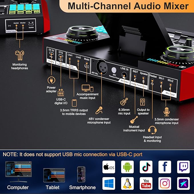 podcast equipment bundle, live sound card, streaming audio mixer, Podcast - Image 5
