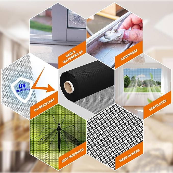 MAGZO Window Screen Replacement Mesh Roll, 37.4in × 16.4ft Upgraded Dual - Image 4