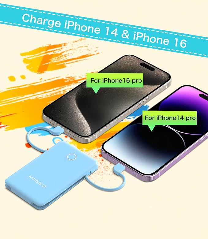6000mah Ultra Slim Built in Cables Power Bank, Card Size Built in USB C Cords - Image 4