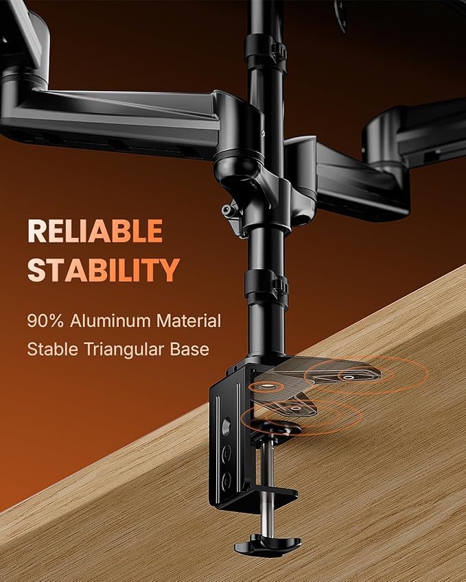 ErGear Triple Monitor Mount, Fully Adjustable Gaming 3 Monitor Desk Mount - Image 5