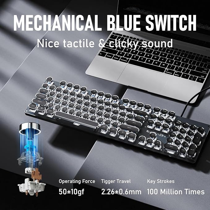 EWEADN TK100 Typewriter Keyboard Wired Mechanical Keyboard, 104 Keys Aesthetic - Image 4