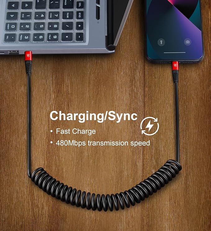 KIYODA Coiled USB C Cable for Car 3FT & 6FT, USB C to USB C Fast Charging Cable - Image 5