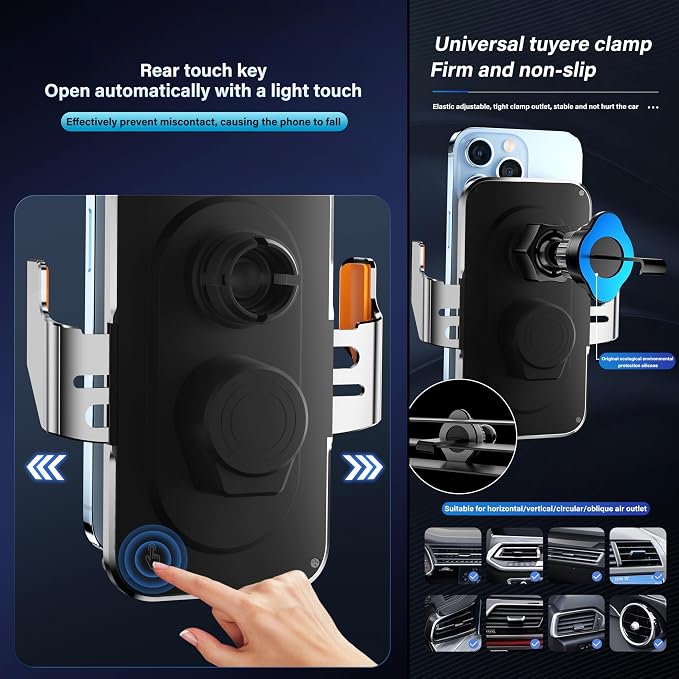 Wireless Charger Holder, Auto Clamp Vent Phone Mount - 15W Fast Charging Dual - Image 8