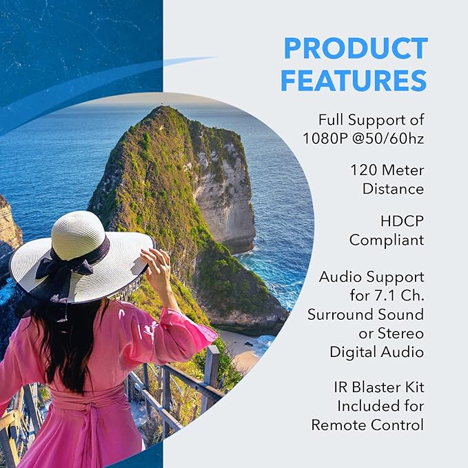 OREI 1080P 1x8 HDMI over Ethernet Extender Splitter CAT6/7 Over Cable Full HD - Image 3
