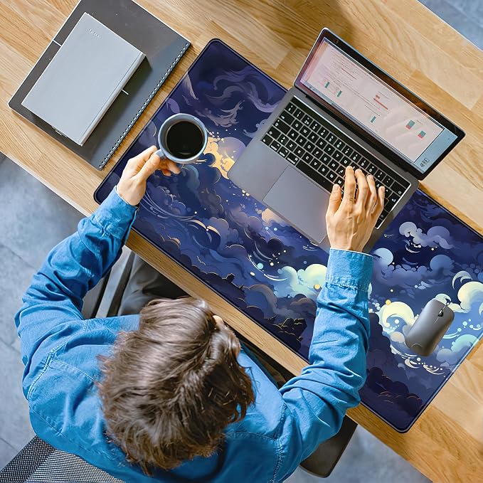 Blue Clouds Desk Mat Large XXL Gaming Mouse Pad Non-Slip Rubber Base Mousepad - Image 6