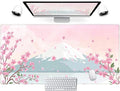 Japanese Desk Mat Pastel Pink Cherry Blossom Mouse Pad Mt Fuji Japan Large by LuckyCow
