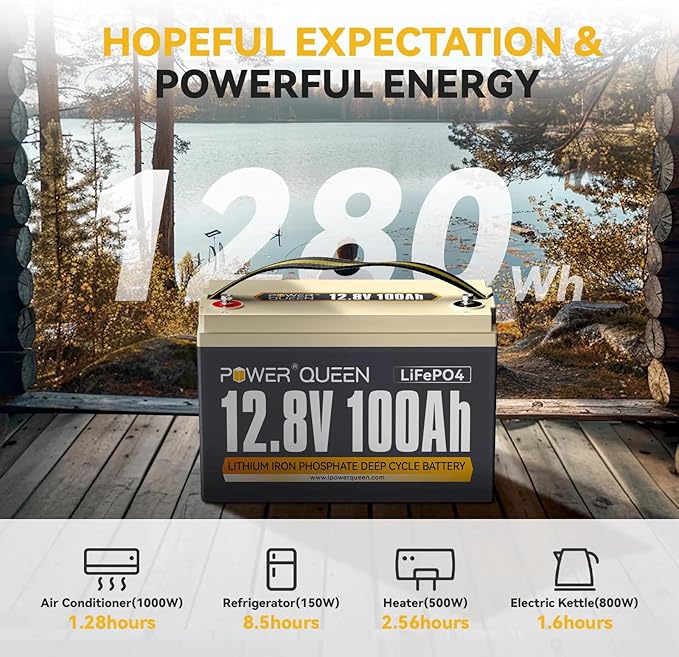 Power Queen LiFePO4 Battery 12V 100Ah Group 31 Lithium Battery, 100A BMS - Image 2