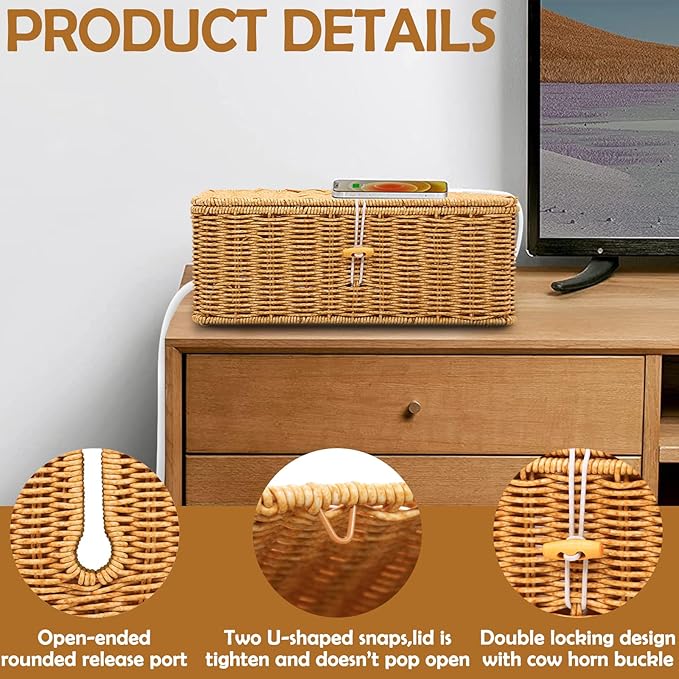 Cable Management Box, Handmade Imitation Rattan Cord Cable Organizer, Cable - Image 3