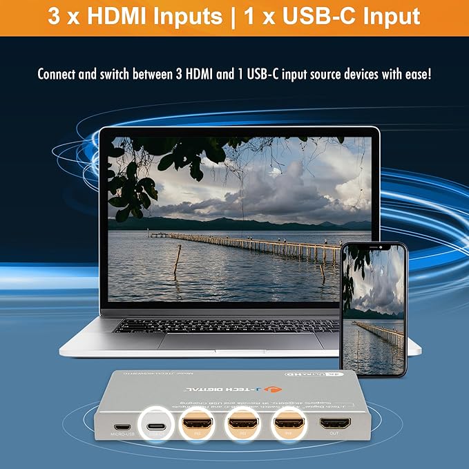 J-Tech Digital 4K 60Hz 4x1 HDMI & USB-C Switch | 3 HDMI + 1 USB-C Input - Image 3