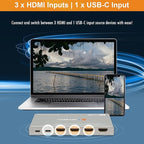 J-Tech Digital 4K 60Hz 4x1 HDMI & USB-C Switch | 3 HDMI + 1 USB-C Input - Image 3