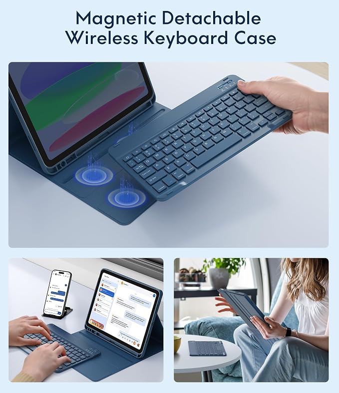 CHESONA Keyboard Case for iPad 11th/10th Generation, Detachable Wireless - Image 4