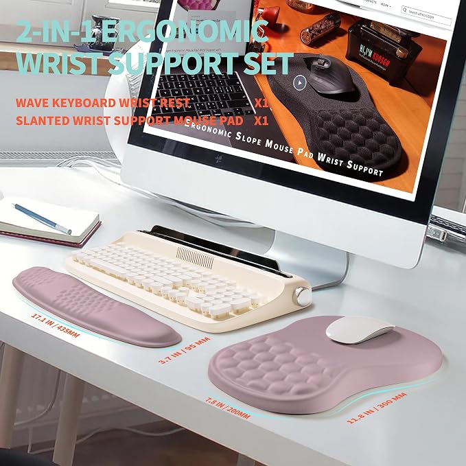 2-in-1 Ergonomic Set, Wave Rise Keyboard Wrist Rest and Massage Bulge Slope - Image 5