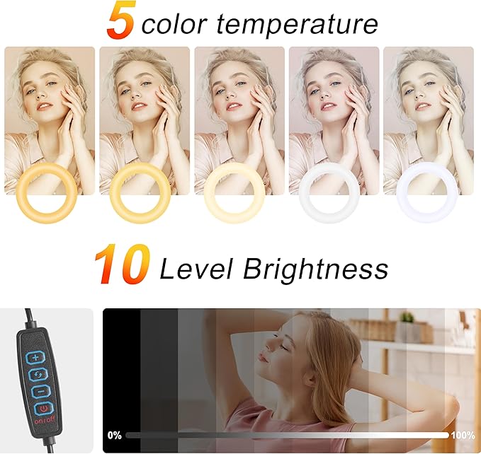 UEGOGO 10'' Ring Light with 72'' Tripod Stand, Dimmable LED Ringlight - Image 2