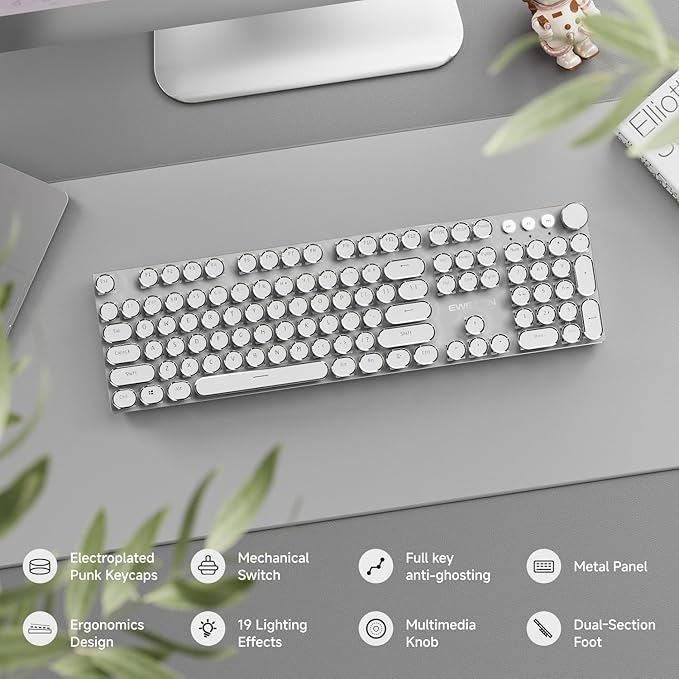 EWEADN Typewriter Style Mechanical Gaming Keyboard, Wired Mechanical Keyboards - Image 2