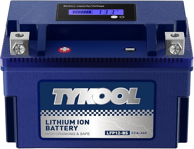 YTX12-BS High Performance LiFePO4 Lithium Motorcycle Battery, 12V 6Ah, Digital by TYKOOL