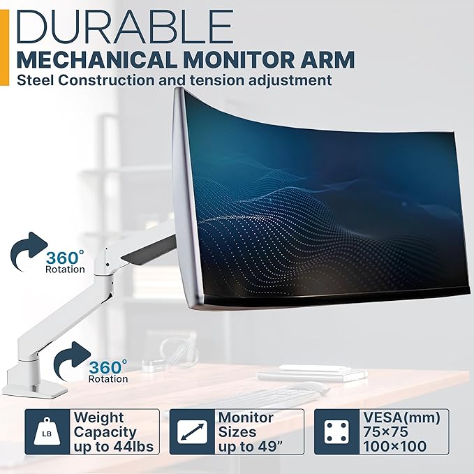 Premium Height Adjustable Single Monitor Arm Stand: Desk/Grommet Mount - Image 4