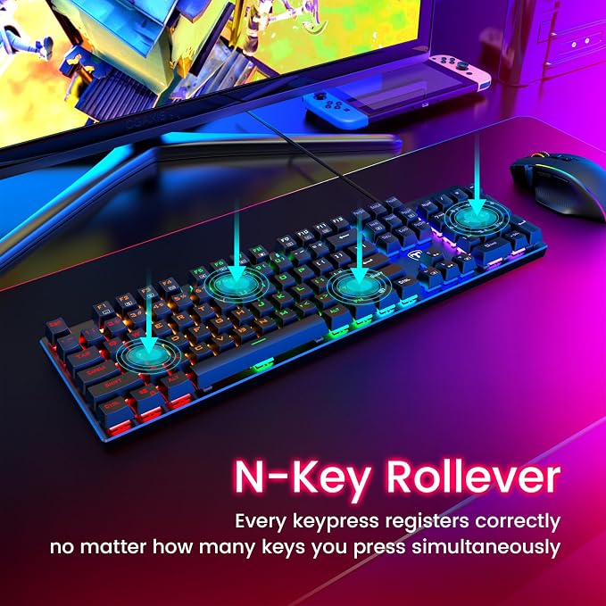 RisoPhy Mechanical Gaming Keyboard, RGB 104 Keys Ultra-Slim LED Backlit USB - Image 8