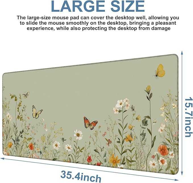 Large Mouse Pad Wildflowers Gaming Desk Pad Computer Keyboard Non-Slip - Image 3