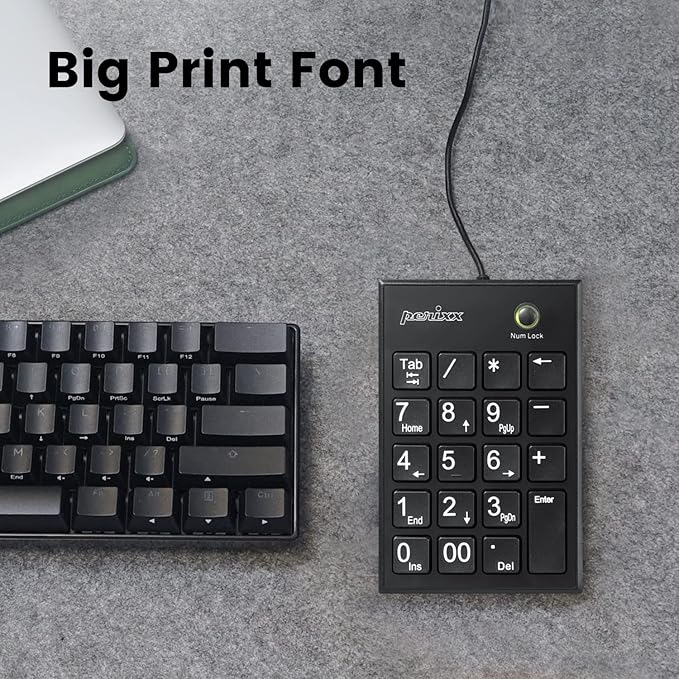 Perixx PPD-202 Wired 19 Keys Slim Numeric Keypad, Big Print Font, Silent - Image 2