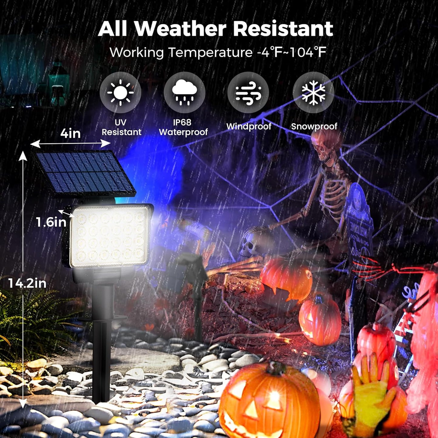 Solar Spot Lights Outdoor Waterproof for Flag, Tree, House, Garden, Yard, Landscape Spotlights for Accent Uplighting Halloween Christmas Decorations-6 Pack