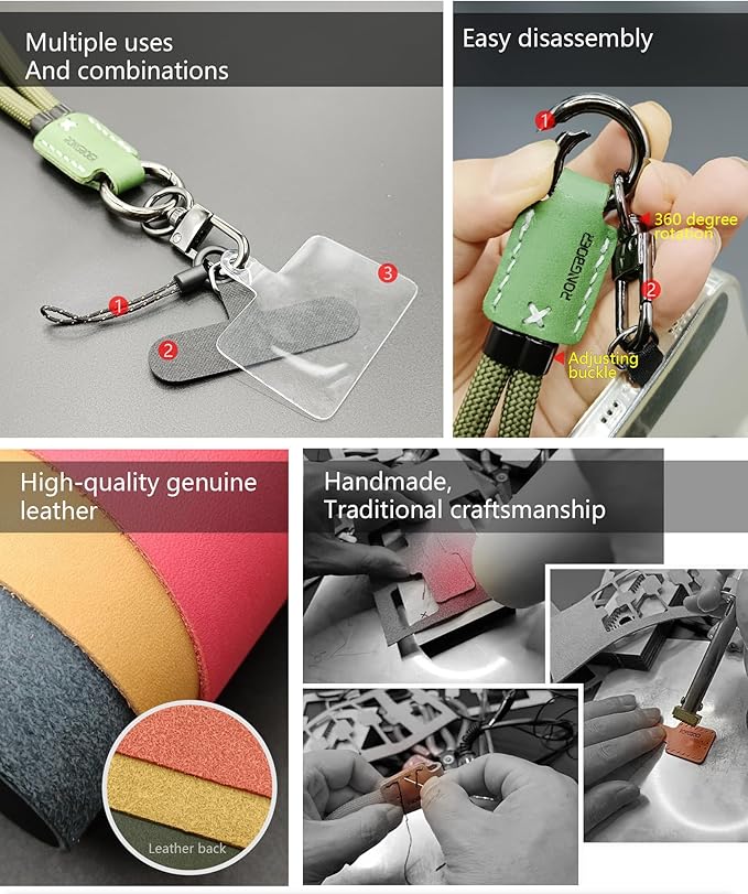 Handmade Cowhide Leather Phone Wrist Strap, Universal Adjustable Key Lanyard - Image 4