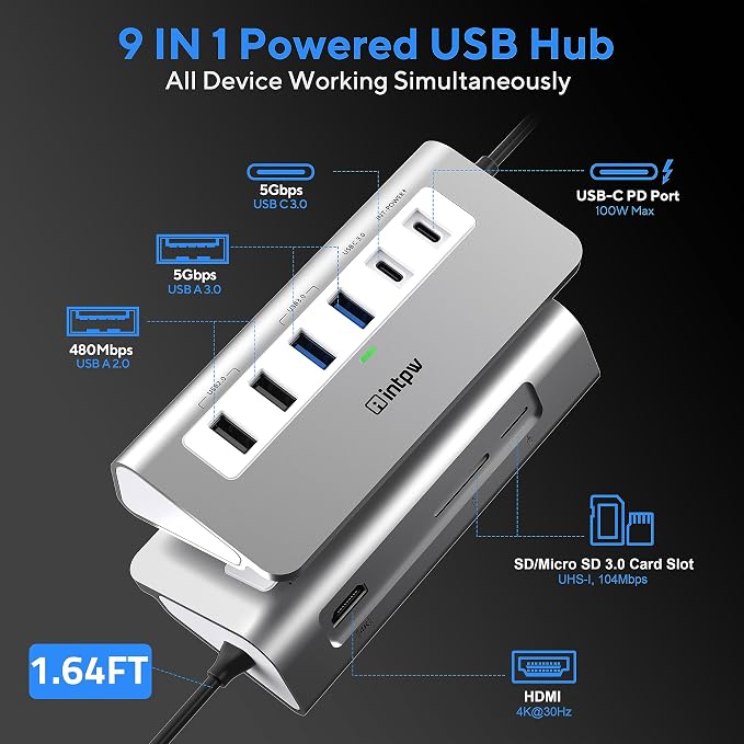 USB C Hub, intpw 9-in-1 USB Hub - Image 2