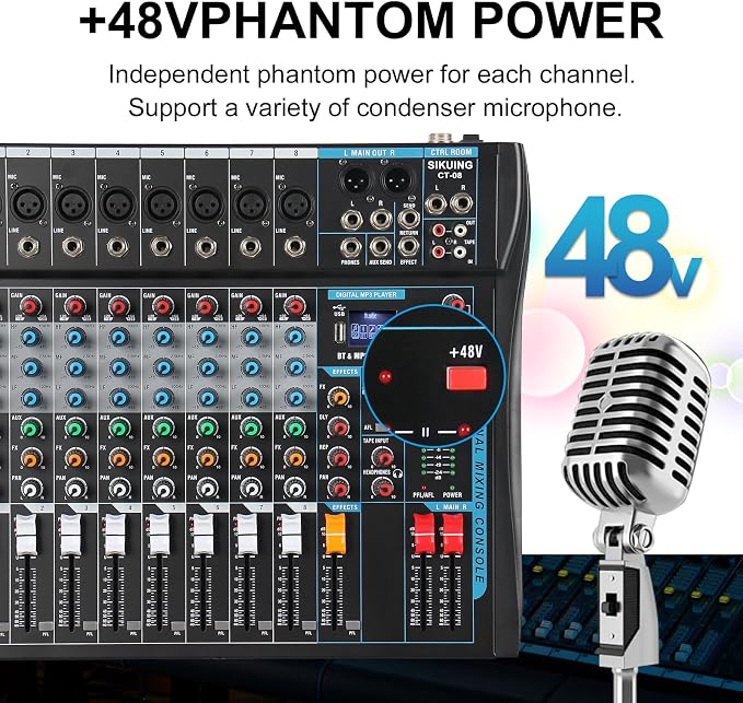 8 Channel Audio Mixer Sound Board Mixer 16 DSP Effect Audio Interfacer w/USB - Image 8