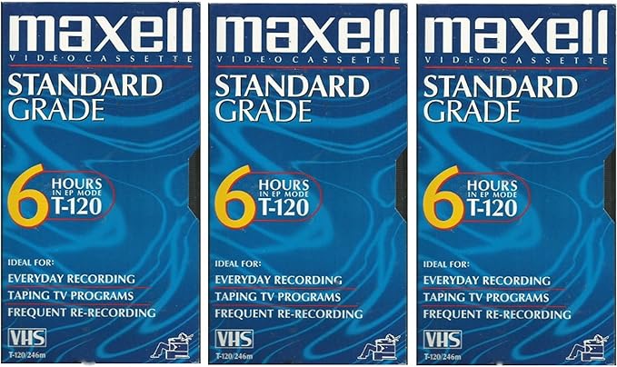 Maxell VHS Blank 3-Pack Standard Grade T-120 6 Hour EP Mode /246m by Maxell