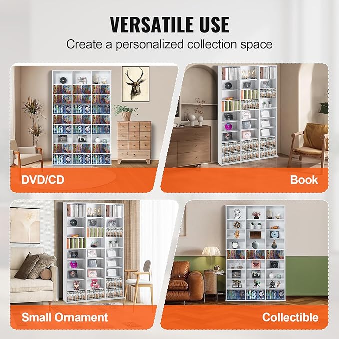 VEVOR Media Storage Cabinet, 9-layer DVD Shelf, Adjustable CD Shelves 27 - Image 8