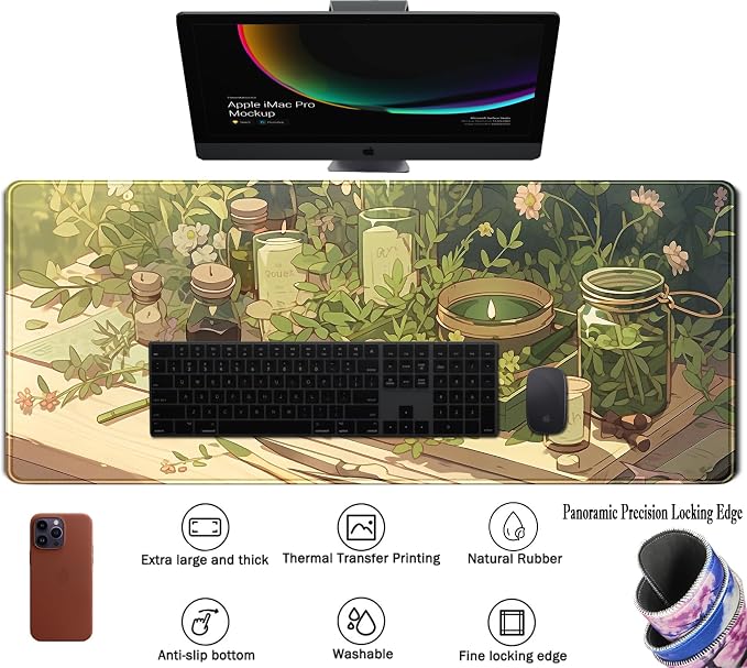 Green Gardener Desk Mat Anime Forest XL Gaming Mouse Pad Plant Lover Desk Pad - Image 3