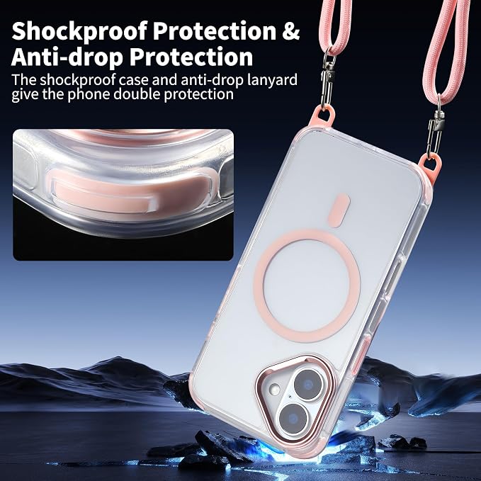 for iPhone 16 Case with 62.99 inch Lanyard, Classic Clear&Pink Magnetic Phone - Image 4
