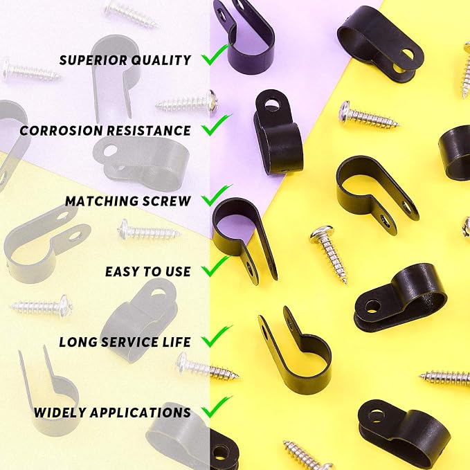Swpeet 120 Pack Black 3/8 Inch Nylon Plastic R-Type Cable Clips Clamp Kit - Image 6