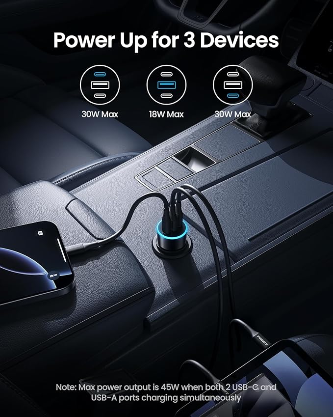 PISEN 60W 3-Port USB C Car Charger - Image 3