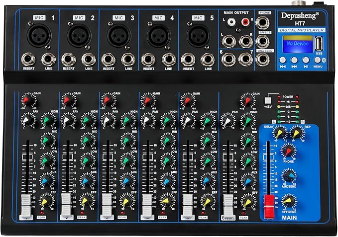Depusheng HT7 Bluetooth Portable Audio Mixer w/USB DJ Sound Mixing Console MP3 by Depusheng