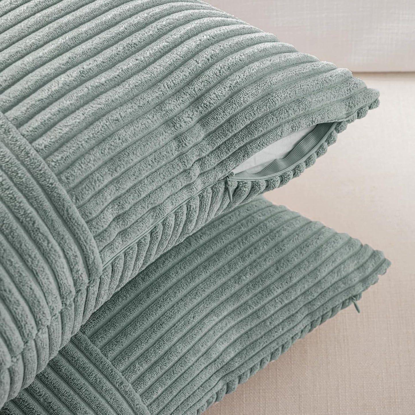 Fancy Homi 2 Packs Grey Blue Euro Decorative Throw Pillow Covers 26x26 Inch for Couch Bed Sofa, Rustic Farmhouse Boho Home Decor, Soft Corss Corduroy Patchwork Textured Square Cushion Case 66x66 cm