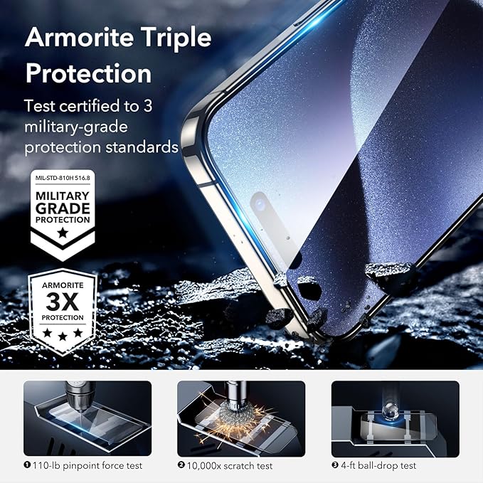 ESR 3+1 Pack for iPhone 15 Pro Max Screen Protector, Full Coverage Ultra-tough - Image 2