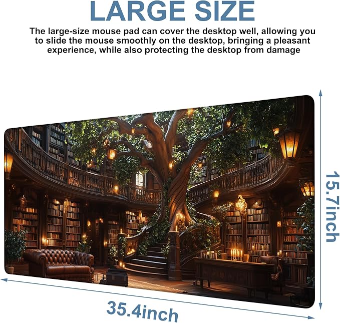 Large Mouse Pad Old Library Gaming Desk Pad Computer Keyboard Non-Slip - Image 3