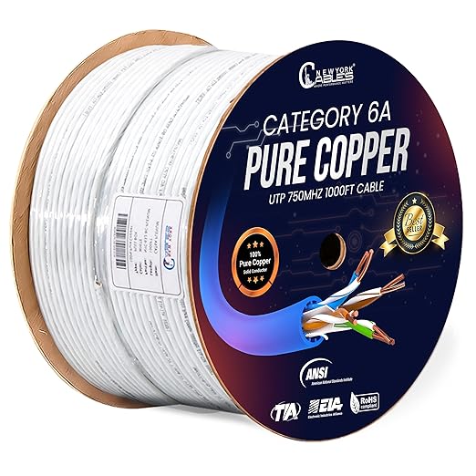 Newyork Cables | Cat6A Plenum Cable 1000ft, PoE++ | 100% Solid Bare Copper 10GB by NewYorkCables
