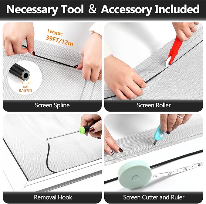 Window Screen Door Repair Kit, Durable Fiberglass Mesh Roll - Image 3