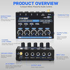 Jyker 4 Channel Stereo Line Mixer, Compact Audio Mixer TS/TRS Line Level Sources - Image 2
