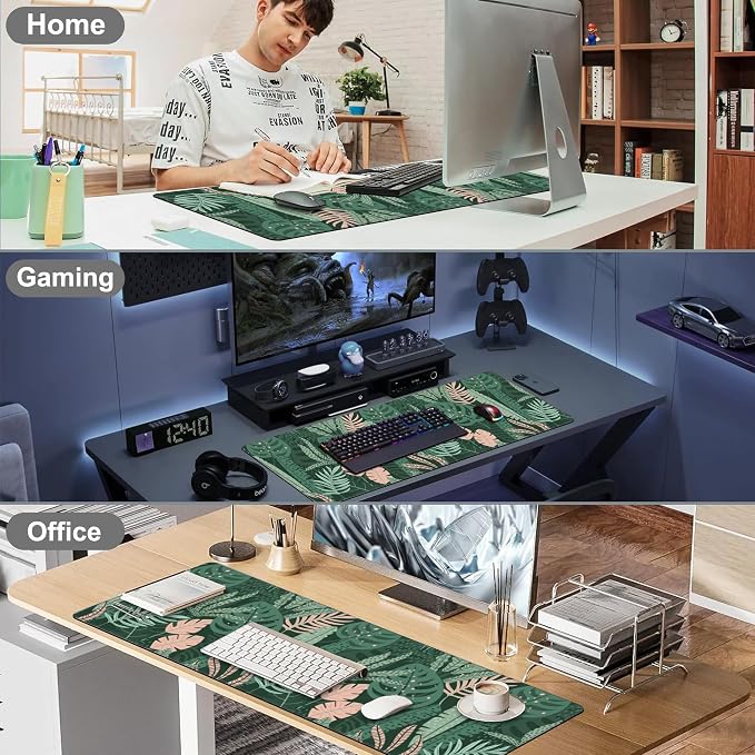Tropical Plants and Leaves Desk Mat, Large Tropical Palm Leaves Gaming Keyboard - Image 7