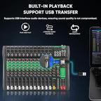 12 Channel Audio Mixer, Professional DJ Mixer Board Sound Music Mixing Console - Image 5
