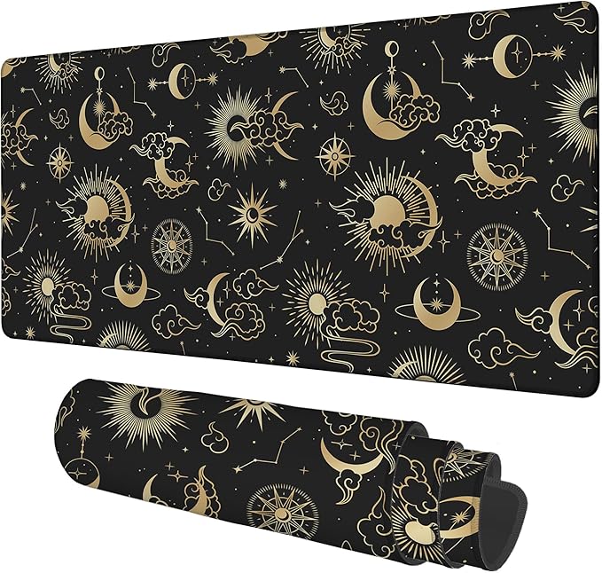 Gaming Desk Pad Large Extra Length Clouds, Moon and Sun Mouse Pad Keyboard by Unknown