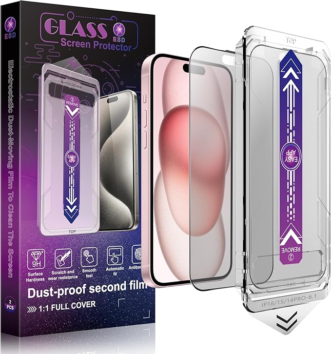 2 Pack Matte Screen Protector for iPhone 16 and 14 Pro 6.1-Inch Auto Dust by SHANG+PIN+JIA