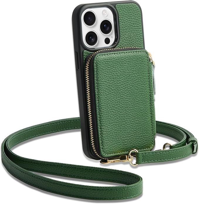 ZVE for iPhone 15 Pro Crossbody Wallet Case, Card Holder Phone Purse for Women by ZVE