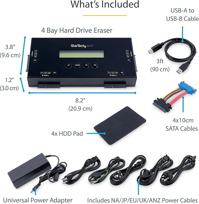StarTech.com 4 Bay SSD/HDD Hard Drive Eraser, 2.5/3.5" SATA, Hostless - Image 6