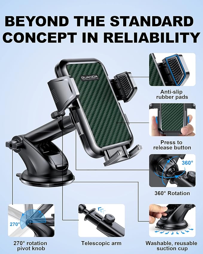Suction Cup Car Phone Mount for Windshield/Dashboard, Hand Free Mobile Phone - Image 6